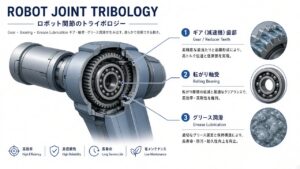 ロボット関節の摩耗切り分け。減速機歯面・軸受・グリースをセットで見る概念図