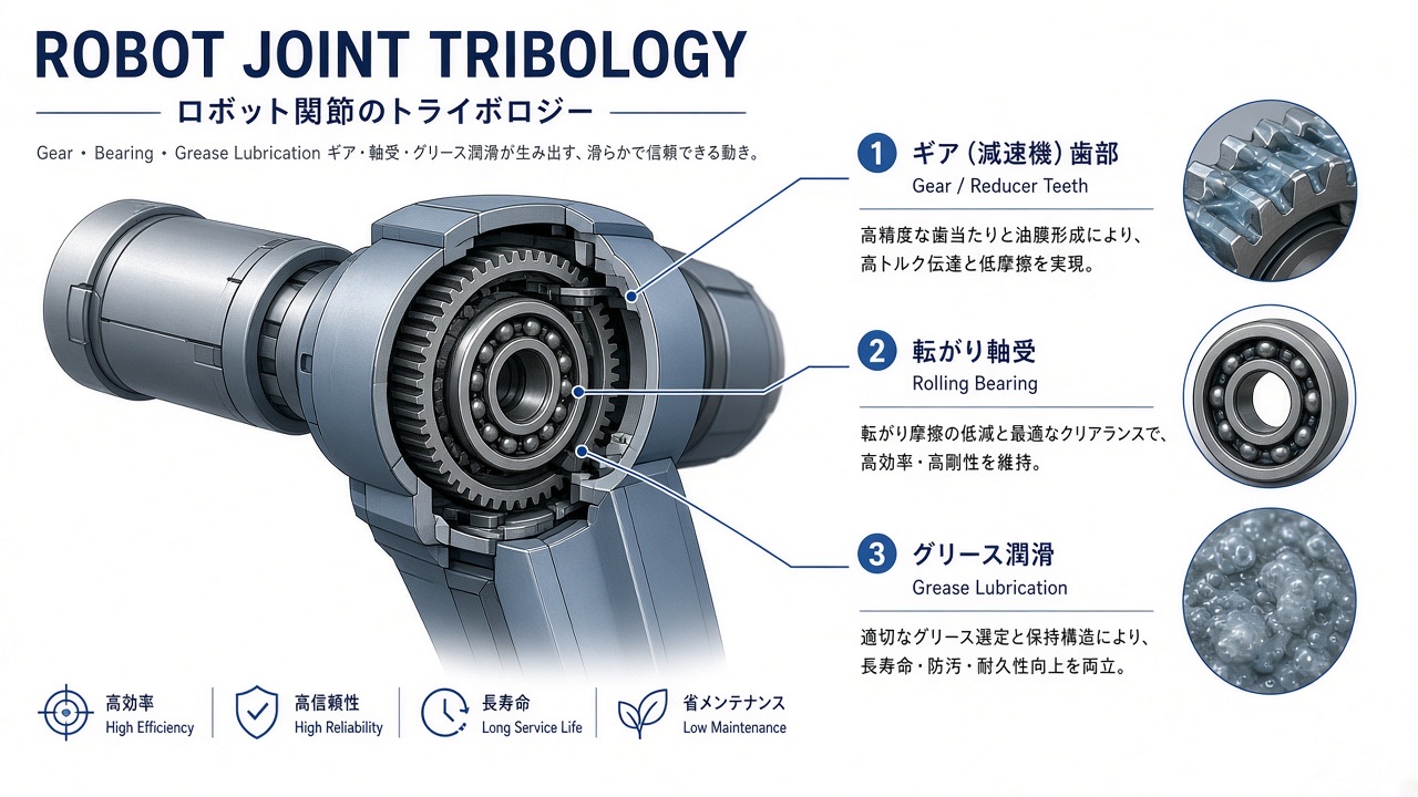 フィジカルAI時代のロボット関節——減速機・軸受・グリースをセットで見る摩耗対策